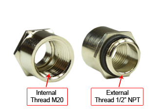 1/2 INCH NPT ADAPTER <font color="yellow">(**)</font>, BRASS, NICKEL PLATED WITH O-RING. <font color="yellow"> CONVERTS 1/2 INCH NPT THREAD TO M20 THREAD.</font> 

<br><font color="yellow">Notes: </font> 

<BR><font color="yellow">**</font> For connection to 1/2 inch NPT threaded boxes or fittings with a 1/2 inch NPT thread opening. 

<br><font color="yellow">*</font> Mates with Wall Boxes # 79425, 79425-D, 79430 listed below and other boxes with 1/2 Inch NPT Thread openings.
 
<BR><font color="yellow">*</font> Adapter has 1/2 inch NPT threads on External side and M20 threads on Internal side of adapter. 

<br><font color="yellow">*</font> NPT is abbreviation for National Pipe Taper (National Pipe Thread) the United States standard for pipe fittings.

<br><font color="yellow">*</font> Availability: 7,350 in stock. 1-99 pcs $6.46 ea, 100-249 pcs $5.93 ea, 250-499 pcs $5.58 ea, 500 pcs $5.41 ea.


<br><font color="yellow">*</font> Contact sales office to purchase direct or buy 02015 on-line from <a target="_blank" href="https://www.amazon.com/Inch-Thread-Adapters-8-14-Ring/dp/B09XBZWSWD/ref=sr_1_23?m=AYGGUD5I71HN&marketplaceID=ATVPDKIKX0DER&qid=1665167560&s=merchant-items&sr=1-23">Amazon 02015</a></font>

<BR><font color="yellow">*</font> <font color="yellow"> Related Item: </font> Reverse gender M20 to 1/2" NPT thread adapter available, <a href="https://internationalconfig.com/icc6.asp?item=01614" style="text-decoration: none"> View 01614</a>