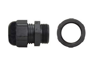 PG07 STRAIN RELIEF CORD CONNECTOR, LIQUID TIGHT (IP68), BLACK. STANDARD TYPE. DIAMETER RANGE = 3.0-6.5 mm (0.118"-0.255").

<br><font color="yellow">Notes: </font> 
<br><font color="yellow">*</font> Threaded locking nut included.

