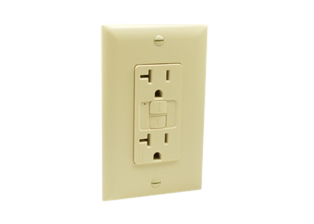 20 AMPERE-125 VOLT (NEMA 5-20R) GFCI DUPLEX OUTLET, (60Hz), 4mA-6mA TRIP, CLASS A RATED, SHUTTERED CONTACTS, AUTOMATIC GFCI CIRCUIT TEST, TEST / RESET BUTTONS, ON / OFF LIGHT & TRIP INDICATOR, IMPACT RESISTANT NYLON BODY & WALL PLATE, AUTOMATIC GROUND FEATURE, BACK AND SIDE WIRED TERMINALS ACCEPT #10, 12, 14 AWG CONDUCTORS, 2 POLE-3 WIRE GROUNDING, (2P+E). IVORY.

<br><font color="yellow">Notes: </font> 
<br><font color="yellow">*</font> Operating and storage temp. = -35�C to +66�C, 10ka short circuit rating.
<br><font color="yellow">*</font> Automatic circuit test = (GFCI circuit tested automatically every 3 seconds).
<br><font color="yellow">*</font> Safelock protection = (outlet power shuts off if internal components damaged).
<br><font color="yellow">*</font> Miswire protection = (power to outlet & downstream outlets prevented if line / load terminals are wired incorrectly).