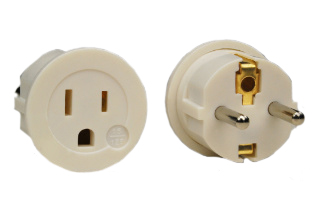 NEMA 5-15R / EUROPEAN SCHUKO CEE 7/7 (EU1-16P) 250 VOLT PLUG ADAPTER, 2 POLE-3 WIRE GROUNDING (2P+E). WHITE. 

<br><font color="yellow">Notes: </font> 
<br><font color="yellow">*</font> Connects NEMA 5-15P (15A-125V) plugs with European 250 volt CEE 7/3 Schuko outlets and French CEE 7/5 outlets.
<br><font color="yellow">*</font> American / European 2 pole-3 wire grounding (2P+E) plug adapters, Universal European plug adapters, IEC 60320 C-13, C-14, C-19, C-20 plug adapters are listed below in related products. Scroll down to view.
<br><font color="yellow">*</font><font color="yellow">*</font> Scroll down to view related product groups including similar adapters or select from Adapter Links and Transformer Links.
<br><font color="yellow">*</font> Adapter Links:  
<font color="yellow">-</font> <a href="https://www.internationalconfig.com/plug_adapt.asp" style="text-decoration: none">Country Specific Adapters</a> <font color="yellow">-</font> <a href="https://www.internationalconfig.com/universal_plug_adapters_multi_configuration_electrical_adapters.asp" style="text-decoration: none">Universal Adapters</a> <font color="yellow">-</font> <a href="https://www.internationalconfig.com/icc5.asp?productgroup=%27Plug%20Adapters%2C%20International%27" style="text-decoration: none">Entire List of Adapters</a> <font color="yellow">-</font> <a href="https://www.internationalconfig.com/Electrical_Adapters_C13_C14_C19_C20_C15_C7_C5_C21_60309_and_Electrical_Adapter_Power_Cords.asp" style="text-decoration: none">IEC 60320 Adapters</a> <font color="yellow">-</font><BR> <a href="https://www.internationalconfig.com/icc6.asp?item=IEC60320-Power-Cord-Splitters" style="text-decoration: none">IEC 60320 Splitter Adapters </a> <font color="yellow">-</font> <a href="https://www.internationalconfig.com/icc6.asp?item=IEC60320-Power-Cord-Splitters" style="text-decoration: none">NEMA Splitter Adapters </a> <font color="yellow">-</font> <a href="https://www.internationalconfig.com/icc6.asp?item=888-2126-ADPU" style="text-decoration: none">IEC 60309 Adapters</a> <font color="yellow">-</font> <a href="https://www.internationalconfig.com/cordhelp.asp" style="text-decoration: none">Worldwide and IEC Power Cord Selector</a>.
<br><font color="yellow">*</font> Transformer Links: <font color="yellow">-</font> <a href="https://www.internationalconfig.com/icc6.asp?item=Transformers" style="text-decoration: none">Step-Up, Step-Down Transformers & Voltage Converters </a>.


