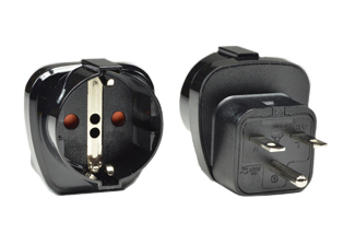 NEMA 6-15P / EUROPEAN CEE 7/3 SCHUKO (EU1-16R) 10 AMPERE-250 VOLT PLUG ADAPTER, SHUTTERED CONTACTS, IMPACT RESISTANT, 2 POLE-3 WIRE GROUNDING (2P+E), BLACK. 

<br><font color="yellow">Notes: </font> 
 <br><font color="yellow">*</font> Connects European CEE 7/7 type F plugs, CEE 7/4 type E plugs, CEE 7/16 type C (Europlug) WITH <font color="yellow"> NEMA 6-15R (15A-250V) & NEMA 6-20R (20A-250V)</font> OUTLETS. GRAY. 
<br><font color="yellow">*</font> Connects Italy 10A-250V (IT1-10P) plugs, Switzerland 10A-250V plugs (SW1-10P), type C Europlug WITH <font color="yellow"> NEMA 6-15R (15A-250V) & NEMA 6-20R (20A-250V)</font> OUTLETS. GRAY. 
<br><font color="yellow">*</font><font color="yellow">*</font> Scroll down to view related product groups including similar adapters or select from Adapter Links and Transformer Links.
<br><font color="yellow">*</font> Adapter Links:  
<font color="yellow">-</font> <a href="https://www.internationalconfig.com/plug_adapt.asp" style="text-decoration: none">Country Specific Adapters</a> <font color="yellow">-</font> <a href="https://www.internationalconfig.com/universal_plug_adapters_multi_configuration_electrical_adapters.asp" style="text-decoration: none">Universal Adapters</a> <font color="yellow">-</font> <a href="https://www.internationalconfig.com/icc5.asp?productgroup=%27Plug%20Adapters%2C%20International%27" style="text-decoration: none">Entire List of Adapters</a> <font color="yellow">-</font> <a href="https://www.internationalconfig.com/Electrical_Adapters_C13_C14_C19_C20_C15_C7_C5_C21_60309_and_Electrical_Adapter_Power_Cords.asp" style="text-decoration: none">IEC 60320 Adapters</a> <font color="yellow">-</font><BR> <a href="https://www.internationalconfig.com/icc6.asp?item=IEC60320-Power-Cord-Splitters" style="text-decoration: none">IEC 60320 Splitter Adapters </a> <font color="yellow">-</font> <a href="https://www.internationalconfig.com/icc6.asp?item=IEC60320-Power-Cord-Splitters" style="text-decoration: none">NEMA Splitter Adapters </a> <font color="yellow">-</font> <a href="https://www.internationalconfig.com/icc6.asp?item=888-2126-ADPU" style="text-decoration: none">IEC 60309 Adapters</a> <font color="yellow">-</font> <a href="https://www.internationalconfig.com/cordhelp.asp" style="text-decoration: none">Worldwide and IEC Power Cord Selector</a>.
<br><font color="yellow">*</font> Transformer Links: <font color="yellow">-</font> <a href="https://www.internationalconfig.com/icc6.asp?item=Transformers" style="text-decoration: none">Step-Up, Step-Down Transformers & Voltage Converters </a>.

