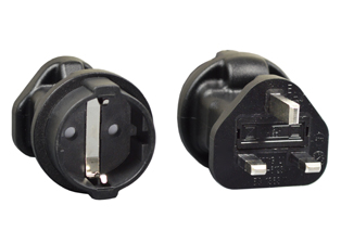 BRITISH, UNITED KINGDOM 13 AMPERE-250 VOLT PLUG ADAPTER, BS 1363 <font color="yellow"> TYPE G </font> PLUG (UK1-13P), 13 AMP FUSE BS 1362, EUROPEAN CEE 7/3 SOCKET, HARD DUTY, IMPACT RESISTANT RUBBER BODY, 2 POLE-3 WIRE GROUNDING (2P+E). BLACK.

<br><font color="yellow">Notes: </font> 
<br><font color="yellow">*</font> Connects European, German, French, Schuko CEE 7/7, CEE 7/4, CEE 7/16 type E, F, C, plugs with United Kingdom (UK1-13R) outlets, sockets, receptacles.
<br><font color="yellow">*</font><font color="yellow">*</font> Scroll down to view related product groups including similar adapters or select from Adapter Links and Transformer Links.
<br><font color="yellow">*</font> Adapter Links:  
<font color="yellow">-</font> <a href="https://www.internationalconfig.com/plug_adapt.asp" style="text-decoration: none">Country Specific Adapters</a> <font color="yellow">-</font> <a href="https://www.internationalconfig.com/universal_plug_adapters_multi_configuration_electrical_adapters.asp" style="text-decoration: none">Universal Adapters</a> <font color="yellow">-</font> <a href="https://www.internationalconfig.com/icc5.asp?productgroup=%27Plug%20Adapters%2C%20International%27" style="text-decoration: none">Entire List of Adapters</a> <font color="yellow">-</font> <a href="https://www.internationalconfig.com/Electrical_Adapters_C13_C14_C19_C20_C15_C7_C5_C21_60309_and_Electrical_Adapter_Power_Cords.asp" style="text-decoration: none">IEC 60320 Adapters</a> <font color="yellow">-</font><BR> <a href="https://www.internationalconfig.com/icc6.asp?item=IEC60320-Power-Cord-Splitters" style="text-decoration: none">IEC 60320 Splitter Adapters </a> <font color="yellow">-</font> <a href="https://www.internationalconfig.com/icc6.asp?item=IEC60320-Power-Cord-Splitters" style="text-decoration: none">NEMA Splitter Adapters </a> <font color="yellow">-</font> <a href="https://www.internationalconfig.com/icc6.asp?item=888-2126-ADPU" style="text-decoration: none">IEC 60309 Adapters</a> <font color="yellow">-</font> <a href="https://www.internationalconfig.com/cordhelp.asp" style="text-decoration: none">Worldwide and IEC Power Cord Selector</a>.
<br><font color="yellow">*</font> Transformer Links: <font color="yellow">-</font> <a href="https://www.internationalconfig.com/icc6.asp?item=Transformers" style="text-decoration: none">Step-Up, Step-Down Transformers & Voltage Converters </a>.
