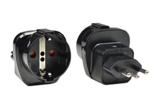 SWISS 10A-250V PLUG ADAPTER, TYPE J (SW1-10P), INSULATED PINS, CEE 7/3 SOCKET, SHUTTERED CONTACTS, IMPACT RESISTANT, 2 POLE-3 WIRE GROUNDING (2P+E). BLACK. 

<br><font color="yellow">Notes: </font> 
<br><font color="yellow">*</font> Connects European Schuko CEE 7/7, CEE 7/4, CEE 7/16 type E, F, C, plugs with Swiss (SW1-10R & SW2-16R) type J outlets, sockets, receptacles.
<br><font color="yellow">*</font> Connects Italy 10A-250V (IT1-10P) plugs, Switzerland 10A-250V plugs (SW1-10P), type C Europlugs with Swiss (SW1-10R & SW2-16R) type J outlets, sockets, receptacles.
<br><font color="yellow">*</font><font color="yellow">*</font> Scroll down to view related product groups including similar adapters or select from Adapter Links and Transformer Links.
<br><font color="yellow">*</font> Adapter Links:  
<font color="yellow">-</font> <a href="https://www.internationalconfig.com/plug_adapt.asp" style="text-decoration: none">Country Specific Adapters</a> <font color="yellow">-</font> <a href="https://www.internationalconfig.com/universal_plug_adapters_multi_configuration_electrical_adapters.asp" style="text-decoration: none">Universal Adapters</a> <font color="yellow">-</font> <a href="https://www.internationalconfig.com/icc5.asp?productgroup=%27Plug%20Adapters%2C%20International%27" style="text-decoration: none">Entire List of Adapters</a> <font color="yellow">-</font> <a href="https://www.internationalconfig.com/Electrical_Adapters_C13_C14_C19_C20_C15_C7_C5_C21_60309_and_Electrical_Adapter_Power_Cords.asp" style="text-decoration: none">IEC 60320 Adapters</a> <font color="yellow">-</font><BR> <a href="https://www.internationalconfig.com/icc6.asp?item=IEC60320-Power-Cord-Splitters" style="text-decoration: none">IEC 60320 Splitter Adapters </a> <font color="yellow">-</font> <a href="https://www.internationalconfig.com/icc6.asp?item=IEC60320-Power-Cord-Splitters" style="text-decoration: none">NEMA Splitter Adapters </a> <font color="yellow">-</font> <a href="https://www.internationalconfig.com/icc6.asp?item=888-2126-ADPU" style="text-decoration: none">IEC 60309 Adapters</a> <font color="yellow">-</font> <a href="https://www.internationalconfig.com/cordhelp.asp" style="text-decoration: none">Worldwide and IEC Power Cord Selector</a>.
<br><font color="yellow">*</font> Transformer Links: <font color="yellow">-</font> <a href="https://www.internationalconfig.com/icc6.asp?item=Transformers" style="text-decoration: none">Step-Up, Step-Down Transformers & Voltage Converters </a>.