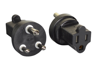 INDIA, SOUTH AFRICA 6 AMPERE-250 VOLT <font color="yellow"> TYPE D </font> PLUG ADAPTER, CONNECTS AMERICAN NEMA 5-15 PLUGS WITH INDIA IS1293 (IN2-6P), SOUTH AFRICA BS 546 (UK3-5P) 6A-250V <font color="yellow">"TYPE D"</font> OUTLETS, 2 POLE-3 WIRE GROUNDING (2P+E). BLACK.
<br><font color="yellow">*</font> View related products below for country specific universal and international worldwide plug adapters for all countries.