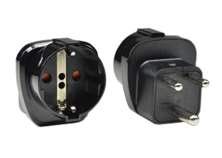 SOUTH AFRICA, INDIA, BS 546 (5/6 AMPERE-250 VOLT) (UK3-5R) <font color="yellow"> TYPE D </font> PLUG ADAPTER, SHUTTERED CONTACTS, 2 POLE-3 WIRE GROUNDING (2P+E), IMPACT RESISTANT NYLON. BLACK.  

<br><font color="yellow">Notes: </font> 
<br><font color="yellow">*</font> Connects European Schuko CEE 7/7, CEE 7/4, CEE 7/16 type E, F, C, plugs with South Africa, India, BS 546 (5A/6A-250V) type D outlets.
<br><font color="yellow">*</font> Connects Italy 10A-250V (IT1-10P) plugs, Switzerland 10A-250V plugs (SW1-10P), type C Europlugs with South Africa India, BS 546 (5A/6A-250V) type D outlets.
<br><font color="yellow">*</font> Adapter connects with South Africa, India (5A/6A-250V) type D outlets only.
<br><font color="yellow">*</font><font color="yellow">*</font> Scroll down to view related product groups including similar adapters or select from Adapter Links and Transformer Links.
<br><font color="yellow">*</font> Adapter Links:  
<font color="yellow">-</font> <a href="https://www.internationalconfig.com/plug_adapt.asp" style="text-decoration: none">Country Specific Adapters</a> <font color="yellow">-</font> <a href="https://www.internationalconfig.com/universal_plug_adapters_multi_configuration_electrical_adapters.asp" style="text-decoration: none">Universal Adapters</a> <font color="yellow">-</font> <a href="https://www.internationalconfig.com/icc5.asp?productgroup=%27Plug%20Adapters%2C%20International%27" style="text-decoration: none">Entire List of Adapters</a> <font color="yellow">-</font> <a href="https://www.internationalconfig.com/Electrical_Adapters_C13_C14_C19_C20_C15_C7_C5_C21_60309_and_Electrical_Adapter_Power_Cords.asp" style="text-decoration: none">IEC 60320 Adapters</a> <font color="yellow">-</font><BR> <a href="https://www.internationalconfig.com/icc6.asp?item=IEC60320-Power-Cord-Splitters" style="text-decoration: none">IEC 60320 Splitter Adapters </a> <font color="yellow">-</font> <a href="https://www.internationalconfig.com/icc6.asp?item=IEC60320-Power-Cord-Splitters" style="text-decoration: none">NEMA Splitter Adapters </a> <font color="yellow">-</font> <a href="https://www.internationalconfig.com/icc6.asp?item=888-2126-ADPU" style="text-decoration: none">IEC 60309 Adapters</a> <font color="yellow">-</font> <a href="https://www.internationalconfig.com/cordhelp.asp" style="text-decoration: none">Worldwide and IEC Power Cord Selector</a>.
<br><font color="yellow">*</font> Transformer Links: <font color="yellow">-</font> <a href="https://www.internationalconfig.com/icc6.asp?item=Transformers" style="text-decoration: none">Step-Up, Step-Down Transformers & Voltage Converters </a>.

