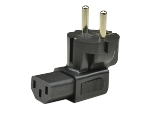 ADAPTER, EUROPEAN SCHUKO CEE 7/7 TYPE E & F ANGLE PLUG (EU1-16P), IEC 60320 C-13 CONNECTOR, 10 AMPERE-250 VOLT, 2 POLE-3 WIRE GROUNDING (2P+E), IMPACT RESISTANT RUBBER BODY. BLACK.  

<br><font color="yellow">Notes: </font> 
<br><font color="yellow">*</font> Connects IEC 60320 C-14 power cords, C-14 "Y" type splitter cords with European Schuko CEE 7/3 type F outlets & France CEE 7/5 type E outlets.
<br><font color="yellow">*</font><font color="yellow">*</font> Scroll down to view related product groups including similar adapters or select from Adapter Links and Transformer Links.
<br><font color="yellow">*</font> Adapter Links:  
<font color="yellow">-</font> <a href="https://www.internationalconfig.com/plug_adapt.asp" style="text-decoration: none">Country Specific Adapters</a> <font color="yellow">-</font> <a href="https://www.internationalconfig.com/universal_plug_adapters_multi_configuration_electrical_adapters.asp" style="text-decoration: none">Universal Adapters</a> <font color="yellow">-</font> <a href="https://www.internationalconfig.com/icc5.asp?productgroup=%27Plug%20Adapters%2C%20International%27" style="text-decoration: none">Entire List of Adapters</a> <font color="yellow">-</font> <a href="https://www.internationalconfig.com/Electrical_Adapters_C13_C14_C19_C20_C15_C7_C5_C21_60309_and_Electrical_Adapter_Power_Cords.asp" style="text-decoration: none">IEC 60320 Adapters</a> <font color="yellow">-</font><BR> <a href="https://www.internationalconfig.com/icc6.asp?item=IEC60320-Power-Cord-Splitters" style="text-decoration: none">IEC 60320 Splitter Adapters </a> <font color="yellow">-</font> <a href="https://www.internationalconfig.com/icc6.asp?item=IEC60320-Power-Cord-Splitters" style="text-decoration: none">NEMA Splitter Adapters </a> <font color="yellow">-</font> <a href="https://www.internationalconfig.com/icc6.asp?item=888-2126-ADPU" style="text-decoration: none">IEC 60309 Adapters</a> <font color="yellow">-</font> <a href="https://www.internationalconfig.com/cordhelp.asp" style="text-decoration: none">Worldwide and IEC Power Cord Selector</a>.
<br><font color="yellow">*</font> Transformer Links: <font color="yellow">-</font> <a href="https://www.internationalconfig.com/icc6.asp?item=Transformers" style="text-decoration: none">Step-Up, Step-Down Transformers & Voltage Converters </a>.