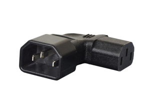 ADAPTER (EXTENSION), IEC 60320 LEFT ANGLE C-14 PLUG, IEC 60320 RIGHT ANGLE C-13 CONNECTOR. CONNECTS IEC 60320 C-14 PLUGS WITH IEC 60320 C-13 POWER CORDS, 2 POLE-3 WIRE GROUNDING (2P+E), 10 AMPERE-250 VOLT. BLACK. 

<br><font color="yellow">Notes: </font> 
<br><font color="yellow">*</font> "Y" type splitter adapters, IEC 60320 C-13, C-14, C-15, C-5, C-7, C-19, C-20 plug adapters & European C-14, C-20 adapters are listed below in related products. Scroll down to view.