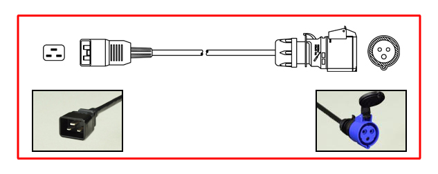 IEC 60309 (6h) 20A-250V ADAPTER. IEC 60309 (IP44) CONNECTOR, IEC 60320 C-20 PLUG, 12/3 AWG 105C SJTOW, 2 POLE-3 WIRE GROUNDING (2P+E), 0.3 METERS (1 FOOT) (12") LONG. BLUE CONNECTOR, BLACK CORD AND PLUG.

<br><font color="yellow">Notes: </font> 
<br><font color="yellow">*</font><font color="orange">Custom lengths / designs available.</font>  
<br><font color="yellow">*</font><font color="yellow">*</font> Scroll down to view related product groups including similar adapters or select from Adapter Links and Transformer Links.
<br><font color="yellow">*</font> Adapter Links:  
<font color="yellow">-</font> <a href="https://www.internationalconfig.com/plug_adapt.asp" style="text-decoration: none">Country Specific Adapters</a> <font color="yellow">-</font> <a href="https://www.internationalconfig.com/universal_plug_adapters_multi_configuration_electrical_adapters.asp" style="text-decoration: none">Universal Adapters</a> <font color="yellow">-</font> <a href="https://www.internationalconfig.com/icc5.asp?productgroup=%27Plug%20Adapters%2C%20International%27" style="text-decoration: none">Entire List of Adapters</a> <font color="yellow">-</font> <a href="https://www.internationalconfig.com/Electrical_Adapters_C13_C14_C19_C20_C15_C7_C5_C21_60309_and_Electrical_Adapter_Power_Cords.asp" style="text-decoration: none">IEC 60320 Adapters</a> <font color="yellow">-</font><BR> <a href="https://www.internationalconfig.com/icc6.asp?item=IEC60320-Power-Cord-Splitters" style="text-decoration: none">IEC 60320 Splitter Adapters </a> <font color="yellow">-</font> <a href="https://www.internationalconfig.com/icc6.asp?item=IEC60320-Power-Cord-Splitters" style="text-decoration: none">NEMA Splitter Adapters </a> <font color="yellow">-</font> <a href="https://www.internationalconfig.com/icc6.asp?item=888-2126-ADPU" style="text-decoration: none">IEC 60309 Adapters</a> <font color="yellow">-</font> <a href="https://www.internationalconfig.com/cordhelp.asp" style="text-decoration: none">Worldwide and IEC Power Cord Selector</a>.
<br><font color="yellow">*</font> Transformer Links: <font color="yellow">-</font> <a href="https://www.internationalconfig.com/icc6.asp?item=Transformers" style="text-decoration: none">Step-Up, Step-Down Transformers & Voltage Converters </a>.