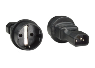 ADAPTER, 10A-250V, IEC 60320 C-14 PLUG, EUROPEAN CEE 7/3 TYPE E, F (EU1-16R) "SCHUKO" SOCKET, 2 POLE-3 WIRE GROUNDING (2P+E). BLACK.

<br><font color="yellow">Notes: </font> 
<br><font color="yellow">*</font> Connects IEC 60320 C-13 outlets, sockets, connectors, power cords with European "Schuko" CEE 7/7, CEE 7/4, CEE 7/16 plugs & Type C Europlugs.

