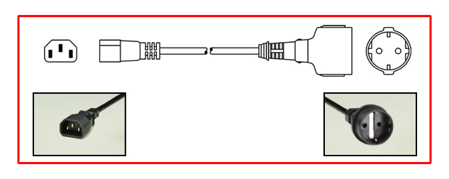 ADAPTER, 10 AMPERE-250 VOLT, IEC 60320 C-14 PLUG, EUROPEAN CEE 7/3 TYPE F (EU1-16R) SCHUKO SOCKET, 2 POLE-3 WIRE GROUNDING (2P+E), 0.3 METERS (1 FOOT) (12") LONG. BLACK.
<br><font color="yellow">Length: 0.3 METERS (1 FOOT)</font> 
 
<br><font color="yellow">Notes: </font> 
<br><font color="yellow">*</font> Connects IEC 60320 C-13 outlets, sockets, connectors, power cords with European Schuko CEE 7/7, CEE 7/4, CEE 7/16 plugs & Type C Europlugs.
<br><font color="yellow">*</font><font color="yellow">*</font> Scroll down to view related product groups including similar adapters or select from Adapter Links and Transformer Links.
<br><font color="yellow">*</font> Adapter Links:  
<font color="yellow">-</font> <a href="https://www.internationalconfig.com/plug_adapt.asp" style="text-decoration: none">Country Specific Adapters</a> <font color="yellow">-</font> <a href="https://www.internationalconfig.com/universal_plug_adapters_multi_configuration_electrical_adapters.asp" style="text-decoration: none">Universal Adapters</a> <font color="yellow">-</font> <a href="https://www.internationalconfig.com/icc5.asp?productgroup=%27Plug%20Adapters%2C%20International%27" style="text-decoration: none">Entire List of Adapters</a> <font color="yellow">-</font> <a href="https://www.internationalconfig.com/Electrical_Adapters_C13_C14_C19_C20_C15_C7_C5_C21_60309_and_Electrical_Adapter_Power_Cords.asp" style="text-decoration: none">IEC 60320 Adapters</a> <font color="yellow">-</font><BR> <a href="https://www.internationalconfig.com/icc6.asp?item=IEC60320-Power-Cord-Splitters" style="text-decoration: none">IEC 60320 Splitter Adapters </a> <font color="yellow">-</font> <a href="https://www.internationalconfig.com/icc6.asp?item=IEC60320-Power-Cord-Splitters" style="text-decoration: none">NEMA Splitter Adapters </a> <font color="yellow">-</font> <a href="https://www.internationalconfig.com/icc6.asp?item=888-2126-ADPU" style="text-decoration: none">IEC 60309 Adapters</a> <font color="yellow">-</font> <a href="https://www.internationalconfig.com/cordhelp.asp" style="text-decoration: none">Worldwide and IEC Power Cord Selector</a>.
<br><font color="yellow">*</font> Transformer Links: <font color="yellow">-</font> <a href="https://www.internationalconfig.com/icc6.asp?item=Transformers" style="text-decoration: none">Step-Up, Step-Down Transformers & Voltage Converters </a>.