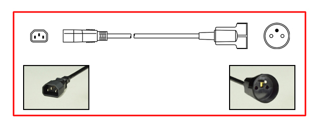 IEC 60320 C-14 PLUG ADAPTER, FRANCE / BELGIUM CEE 7/5 TYPE E (FR1-16R) OUTLET, 0.3 METERS (1 FOOT) (12") LONG. BLACK.
<br><font color="yellow">Length: 0.3 METERS (1 FOOT)</font> 

<br><font color="yellow">Notes: </font> 
<br><font color="yellow">*</font> Connects IEC 60320 C-14 plug with IEC 60320 C-13 outlets, sockets, connectors, power cords.
<br><font color="yellow">*</font><font color="yellow">*</font> Scroll down to view related product groups including similar adapters or select from Adapter Links and Transformer Links.
<br><font color="yellow">*</font> Adapter Links:  
<font color="yellow">-</font> <a href="https://www.internationalconfig.com/plug_adapt.asp" style="text-decoration: none">Country Specific Adapters</a> <font color="yellow">-</font> <a href="https://www.internationalconfig.com/universal_plug_adapters_multi_configuration_electrical_adapters.asp" style="text-decoration: none">Universal Adapters</a> <font color="yellow">-</font> <a href="https://www.internationalconfig.com/icc5.asp?productgroup=%27Plug%20Adapters%2C%20International%27" style="text-decoration: none">Entire List of Adapters</a> <font color="yellow">-</font> <a href="https://www.internationalconfig.com/Electrical_Adapters_C13_C14_C19_C20_C15_C7_C5_C21_60309_and_Electrical_Adapter_Power_Cords.asp" style="text-decoration: none">IEC 60320 Adapters</a> <font color="yellow">-</font><BR> <a href="https://www.internationalconfig.com/icc6.asp?item=IEC60320-Power-Cord-Splitters" style="text-decoration: none">IEC 60320 Splitter Adapters </a> <font color="yellow">-</font> <a href="https://www.internationalconfig.com/icc6.asp?item=IEC60320-Power-Cord-Splitters" style="text-decoration: none">NEMA Splitter Adapters </a> <font color="yellow">-</font> <a href="https://www.internationalconfig.com/icc6.asp?item=888-2126-ADPU" style="text-decoration: none">IEC 60309 Adapters</a> <font color="yellow">-</font> <a href="https://www.internationalconfig.com/cordhelp.asp" style="text-decoration: none">Worldwide and IEC Power Cord Selector</a>.
<br><font color="yellow">*</font> Transformer Links: <font color="yellow">-</font> <a href="https://www.internationalconfig.com/icc6.asp?item=Transformers" style="text-decoration: none">Step-Up, Step-Down Transformers & Voltage Converters </a>.