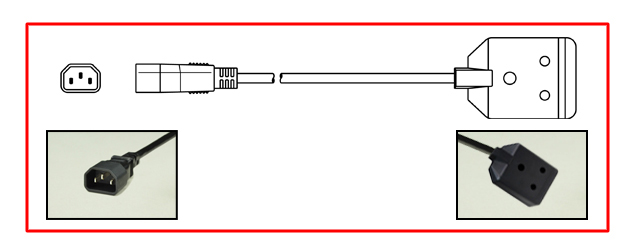 SOUTH AFRICA / INDIA IEC 60320 C-14 PLUG ADAPTER, <font color="yellow"> TYPE M </font> BS 546, IS 1293 SOCKET, 0.3 METERS (1 FOOT) (12") LONG. BLACK.
<br><font color="yellow">Length: 0.3 METERS (1 FOOT)</font> 

<br><font color="yellow">Notes: </font> 
<br><font color="yellow">*</font> Connects IEC 60320 C-14 plugs with IEC 60320 C-13 outlets, sockets, connectors, power cords.
<br><font color="yellow">*</font><font color="yellow">*</font> Scroll down to view related product groups including similar adapters or select from Adapter Links and Transformer Links.
<br><font color="yellow">*</font> Adapter Links:  
<font color="yellow">-</font> <a href="https://www.internationalconfig.com/plug_adapt.asp" style="text-decoration: none">Country Specific Adapters</a> <font color="yellow">-</font> <a href="https://www.internationalconfig.com/universal_plug_adapters_multi_configuration_electrical_adapters.asp" style="text-decoration: none">Universal Adapters</a> <font color="yellow">-</font> <a href="https://www.internationalconfig.com/icc5.asp?productgroup=%27Plug%20Adapters%2C%20International%27" style="text-decoration: none">Entire List of Adapters</a> <font color="yellow">-</font> <a href="https://www.internationalconfig.com/Electrical_Adapters_C13_C14_C19_C20_C15_C7_C5_C21_60309_and_Electrical_Adapter_Power_Cords.asp" style="text-decoration: none">IEC 60320 Adapters</a> <font color="yellow">-</font><BR> <a href="https://www.internationalconfig.com/icc6.asp?item=IEC60320-Power-Cord-Splitters" style="text-decoration: none">IEC 60320 Splitter Adapters </a> <font color="yellow">-</font> <a href="https://www.internationalconfig.com/icc6.asp?item=IEC60320-Power-Cord-Splitters" style="text-decoration: none">NEMA Splitter Adapters </a> <font color="yellow">-</font> <a href="https://www.internationalconfig.com/icc6.asp?item=888-2126-ADPU" style="text-decoration: none">IEC 60309 Adapters</a> <font color="yellow">-</font> <a href="https://www.internationalconfig.com/cordhelp.asp" style="text-decoration: none">Worldwide and IEC Power Cord Selector</a>.
<br><font color="yellow">*</font> Transformer Links: <font color="yellow">-</font> <a href="https://www.internationalconfig.com/icc6.asp?item=Transformers" style="text-decoration: none">Step-Up, Step-Down Transformers & Voltage Converters </a>.