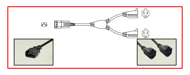 PLUG ADAPTER [SPLITTER CORD], IEC 60320 C-14 PLUG, TWO TYPE B NEMA 5-15R CONNECTORS. 13 AMPERE-125 VOLT, 16/3 AWG SJT, 0.36 METERS [1FT-2IN] [14"] LONG, 2 POLE-3 WIRE GROUNDING [2P+E], BLACK.
<br><font color="yellow">Length: 0.36 METERS [1FT-2IN]</font> 

<br><font color="yellow">Notes: </font> 
<br><font color="yellow">*</font> Connects two type B NEMA 5-15P plugs or power cords with IEC 60320 C-13 connector.
<br><font color="yellow">*</font> "Y" type splitter adapters, IEC 60320 C13, C14, C15, C5, C7, C19, C20 plug adapters & European C14, C20 adapters are listed below in related products. Scroll down to view.
<br><font color="yellow">*</font><font color="yellow">*</font> Scroll down to view related product groups including similar adapters or select from Adapter Links and Transformer Links.
<br><font color="yellow">*</font> Adapter Links:  
<font color="yellow">-</font> <a href="https://www.internationalconfig.com/plug_adapt.asp" style="text-decoration: none">Country Specific Adapters</a> <font color="yellow">-</font> <a href="https://www.internationalconfig.com/universal_plug_adapters_multi_configuration_electrical_adapters.asp" style="text-decoration: none">Universal Adapters</a> <font color="yellow">-</font> <a href="https://www.internationalconfig.com/icc5.asp?productgroup=%27Plug%20Adapters%2C%20International%27" style="text-decoration: none">Entire List of Adapters</a> <font color="yellow">-</font> <a href="https://www.internationalconfig.com/Electrical_Adapters_C13_C14_C19_C20_C15_C7_C5_C21_60309_and_Electrical_Adapter_Power_Cords.asp" style="text-decoration: none">IEC 60320 Adapters</a> <font color="yellow">-</font><BR> <a href="https://www.internationalconfig.com/icc6.asp?item=IEC60320-Power-Cord-Splitters" style="text-decoration: none">IEC 60320 Splitter Adapters </a> <font color="yellow">-</font> <a href="https://www.internationalconfig.com/icc6.asp?item=IEC60320-Power-Cord-Splitters" style="text-decoration: none">NEMA Splitter Adapters </a> <font color="yellow">-</font> <a href="https://www.internationalconfig.com/icc6.asp?item=888-2126-ADPU" style="text-decoration: none">IEC 60309 Adapters</a> <font color="yellow">-</font> <a href="https://www.internationalconfig.com/cordhelp.asp" style="text-decoration: none">Worldwide and IEC Power Cord Selector</a>.
<br><font color="yellow">*</font> Transformer Links: <font color="yellow">-</font> <a href="https://www.internationalconfig.com/icc6.asp?item=Transformers" style="text-decoration: none">Step-Up, Step-Down Transformers & Voltage Converters </a>.