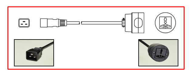 UNIVERSAL IEC 60320 C-20 PLUG ADAPTER, 16 AMPERE 250 VOLT MULTI-CONFIGURATION EUROPEAN, BRITISH, INTERNATIONAL IN-LINE CONNECTOR <font color="yellow">**</font>, 2 POLE-3 WIRE GROUNDING (2P+E), 0.3 METERS (1 FOOT) (12") LONG. BLACK.
<br><font color="yellow">Length: 0.3 METERS (1 FOOT</font> 

<br><font color="yellow">Notes:</font>
<br><font color="yellow">*</font> Connects European <font color="yellow">**</font> British, International plugs with IEC 60320 C-19 outlets, sockets, cord sets.
<br><font color="yellow">*</font> Adapter <font color="yellow">**</font> # 30140-BLK available. Provides "Earth" connection when in-line connector is used with CEE 7/4, 7/7 Schuko plugs.
<br><font color="yellow">*</font><font color="yellow">*</font> Scroll down to view related product groups including similar adapters or select from Adapter Links and Transformer Links.
<br><font color="yellow">*</font> Adapter Links:  
<font color="yellow">-</font> <a href="https://www.internationalconfig.com/plug_adapt.asp" style="text-decoration: none">Country Specific Adapters</a> <font color="yellow">-</font> <a href="https://www.internationalconfig.com/universal_plug_adapters_multi_configuration_electrical_adapters.asp" style="text-decoration: none">Universal Adapters</a> <font color="yellow">-</font> <a href="https://www.internationalconfig.com/icc5.asp?productgroup=%27Plug%20Adapters%2C%20International%27" style="text-decoration: none">Entire List of Adapters</a> <font color="yellow">-</font> <a href="https://www.internationalconfig.com/Electrical_Adapters_C13_C14_C19_C20_C15_C7_C5_C21_60309_and_Electrical_Adapter_Power_Cords.asp" style="text-decoration: none">IEC 60320 Adapters</a> <font color="yellow">-</font><BR> <a href="https://www.internationalconfig.com/icc6.asp?item=IEC60320-Power-Cord-Splitters" style="text-decoration: none">IEC 60320 Splitter Adapters </a> <font color="yellow">-</font> <a href="https://www.internationalconfig.com/icc6.asp?item=IEC60320-Power-Cord-Splitters" style="text-decoration: none">NEMA Splitter Adapters </a> <font color="yellow">-</font> <a href="https://www.internationalconfig.com/icc6.asp?item=888-2126-ADPU" style="text-decoration: none">IEC 60309 Adapters</a> <font color="yellow">-</font> <a href="https://www.internationalconfig.com/cordhelp.asp" style="text-decoration: none">Worldwide and IEC Power Cord Selector</a>.
<br><font color="yellow">*</font> Transformer Links: <font color="yellow">-</font> <a href="https://www.internationalconfig.com/icc6.asp?item=Transformers" style="text-decoration: none">Step-Up, Step-Down Transformers & Voltage Converters </a>.