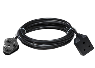 SOUTH AFRICA EXTENSION CORD, 16 AMPERE-250 VOLT, SANS 164-1, BS 546 <font color="yellow"> TYPE M </font>  PLUG / CONNECTOR, 1.5mm2 H05VV-F CORD [60C], 2 POLE-3 WIRE GROUNDING [2P+E], 7.6 METERS [25 FEET] [300"] LONG. BLACK.
<br><font color="yellow">Length: 7.6 METERS [25 FEET]</font>

<br><font color="yellow">Notes: </font> 
<br><font color="yellow">*</font> South Africa extension cords in various lengths and GFCI/RCD versions available.
