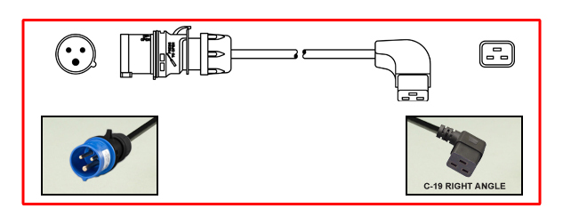 IEC 60309 (6h) 16 AMPERE 230-250 VOLT "EUROPEAN / INTERNATIONAL" DETACHABLE CORD SET, IEC 60309 [IP44] PLUG, RIGHT ANGLE IEC 60320 C-19 CONNECTOR, 2 POLE-3 WIRE GROUNDING [2P+E], 1.5mm2, H05VV-F3G [70C] CONDUCTORS, 2.5 METERS [8FT-2IN] [98"] LONG.
<br><font color="yellow">Length: 2.5 METERS [8FT-2IN]</font>

<br><font color="yellow">Notes: </font> 
<br><font color="yellow">*</font> <font color="orange">Custom lengths / designs available.</font>