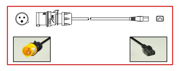 IEC 60309 (4h) 15 AMPERE-125 VOLT DETACHABLE CORD SET, IEC 60309 [IP44] PLUG, IEC 60320 C-13 CONNECTOR, 2 POLE-3 WIRE GROUNDING, 14/3 AWG, SJTO, 105C CONDUCTORS, 2.5 METERS [8FT-2IN] [98"]  LONG.
<br><font color="yellow">Length: 2.5 METERS [8FT-2IN]</font> 

<br><font color="yellow">Notes: </font> 
<br><font color="yellow">*</font> <font color="orange">Custom lengths / designs available.</font>
