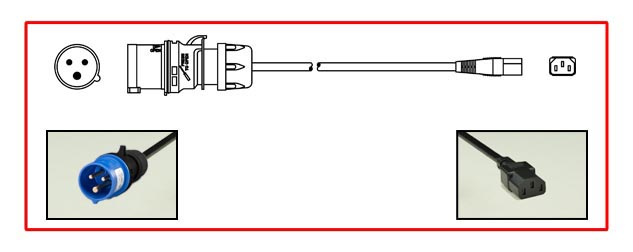 IEC 60309 (6h) 10 AMPERE-250 VOLT UNIVERSAL DETACHABLE POWER CORD, IEC 60309 (6h) (IP44) PLUG, IEC 60320 C-13 CONNECTOR, 2 POLE-3 WIRE GROUNDING (2P+E), 17/3 AWG SJTO, 1.0mm2, H05VV-F3G 105C CONDUCTORS, 2.5 METERS [8FT-2IN] [98"] LONG.
<br><font color="yellow">Length: 2.5 METERS [8FT-2IN]</font> 

<br><font color="yellow">Notes: </font> 
<br><font color="yellow">*</font><font color="orange"> Custom lengths / designs available.</font>