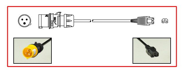 ADAPTER, IEC 60309 (4h) PLUG, IEC 60320 C-15 CONNECTOR, 2P+E, 16A-125V, 1.5mm2 CORDAGE, 0.3 METERS (1 FOOT) (12") LONG. YELLOW PLUG, BLACK CORD AND CONNECTOR.
<br><font color="yellow">Length: 0.3 METERS (1 FOOT)</font> 

<br><font color="yellow">Notes: </font>
<br> Adapter 39040X1FT-EU wired for use in Europe. Use adapter 39040X1FT for USA / North America applications. Link: # <a href="https://internationalconfig.com/icc6.asp?item=39040X1FT" style="text-decoration: none">39040X1FT</a>.
<br><font color="yellow">*</font><font color="orange">Custom lengths / designs available.</font>  