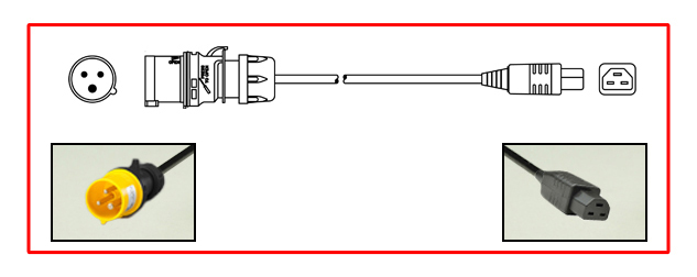 ADAPTER, IEC 60309 (4h) PLUG, IEC 60320 C-21 CONNECTOR, 2P+E, 16A-125V, 50/60 Hz, 1.5mm2 H05VV-F, 0.3 METERS (1 FOOT) (12") LONG. YELLOW PLUG, BLACK CORD AND CONNECTOR.
<br><font color="yellow">Length: 0.3 METERS (1 FOOT)</font> 


<br><font color="yellow">Notes: </font>
<br> Adapter 39045X1FT-EU wired for use in Europe. Use adapter 39045X1FT for USA / North America applications. Link: # <a href="https://internationalconfig.com/icc6.asp?item=39045X1FT" style="text-decoration: none">39045X1FT</a>.
<br><font color="yellow">*</font><font color="orange">Custom lengths / designs available.</font>   