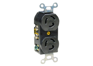 15 AMPERE-125 VOLT NEMA L5-15R DUPLEX LOCKING  OUTLET (2P+E), BACK OR SIDE WIRED, 2 POLE-3 WIRE GROUNDING. BLACK.