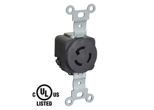 15 AMPERE-125 VOLT NEMA L5-15R LOCKING OUTLET (2P+E), 2 POLE-3 WIRE GROUNDING. BLACK.