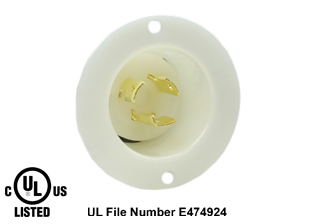 15 AMPERE-125 VOLT NEMA L5-15P LOCKING FLANGED PANEL MOUNT POWER INLET, IMPACT RESISTANT NYLON, 2 POLE-3 WIRE GROUNDING (2P+E), SPECIFICATION GRADE. WHITE. 
<br><font color="yellow">Notes: </font> 

<br><font color="yellow">*</font> Weatherproof / dust proof applications use #5200-WC cover & #5200-WTC terminal shield or # 79480 WP Cover.
 <br><font color="yellow">*</font> Temp. range = -40C to +75C. Terminals accept 16AWG-10AWG. Max. torque = 11 in. lbs.
<br><font color="yellow">**</font> NEMA Panel Mount Power Inlets with same mounting pattern listed below.
<BR>**NEMA L5-15R LOCKING inlet #4716-SS (15A-125V). Accepts NEMA L5-15R Locking connectors.
<BR>**NEMA L6-15P LOCKING inlet #L615-FI (15A-250V). Accepts NEMA L6-15R Locking connectors.
<BR>**NEMA 5-15P Inlet #5278-SS (15A-125V). Accepts NEMA 5-15R & NEMA 5-20R connectors. 
<BR>**NEMA 5-20P Inlet #5378-SS (20A-125V). Accepts NEMA 5-20R connectors.
<BR>**NEMA 6-15P Inlet #5678-SS (15A-250V). Accepts NEMA 6-15R connectors & NEMA 6-20R connectors. 
<BR>**NEMA 6-20P Inlet #5478-SS (20A-250V). Accepts NEMA 6-20R connectors.


<br><font color="yellow">View:</font> High Power NEMA Locking 20A, 30A Power Inlets. <a href="https://www.internationalconfig.com/catalog_pages/flanged_inlets_flanged_outlets_guide.pdf" style="text-decoration: none">NEMA Flanged Inlets 
 & Outlets Guide</a>

<br><font color="yellow">*</font> NEMA Plugs, Power Cords, Connectors Inlets, Outlets, Wall Plates are listed below in related products. Scroll down to view.

 