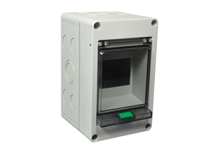 EUROPEAN, UK, INTERNATIONAL WEATHERPROOF 4 MODULE SURFACE MOUNT IP54 RATED CIRCUIT BREAKER ENCLOSURE. ACCEPTS 35 mm DIN RAIL MOUNTED OVERLOAD & GFCI (RCD) BREAKERS, TEMP. RATING = -40C TO +70C. GRAY. CE MARK.

<br><font color="yellow">Notes: </font> 
<br><font color="yellow">*</font> IP65 rating available (use IP68 connectors listed on catalog page 210).
<br><font color="yellow">*</font> Combination PE / Neutral termination strip and extra space filler blanks included.