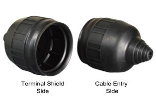 WEATHERPROOF / DUSTPROOF COVER-TERMINAL SHIELD. RUBBER (TPR), BLACK. 

<br><font color="yellow">Notes: </font> 
<br><font color="yellow">*</font> Mounts on flanged outlets #L520-FO, L620-FO, L530-FO, L630-FO. 
<br><font color="yellow">*</font> Mounts on flanged inlets #L520-FI, L620-FI, L530-FI, L630-FI.  