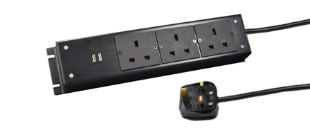 UK, BRITISH, UNITED KINGDOM 13 AMPERE-250 VOLT 3 OUTLET PDU <font color="yellow">POWER STRIP WITH TWO USB PORTS (USB 5V DC @  2A)</font>, BS 1363A TYPE G SOCKETS (UK1-13R), SHUTTERED CONTACTS, 2 POLE-3 WIRE GROUNDING (2P+E), 3.0 METER (9FT-10IN) CORD WITH 13A-250V BS 1362 FUSED ANGLE PLUG (UK1-13P). BLACK.

<br><font color="yellow">Notes: </font> 
<br><font color="yellow">*</font> For horizontal rack mount applications use #52019, #52019-BLK rack mounting plates.
<br><font color="yellow">*</font> British, United Kingdom power cords, plugs, GFCI-RCD outlets, connectors, socket strips, extension cords, plug adapters listed below in related products. Scroll down to view.
