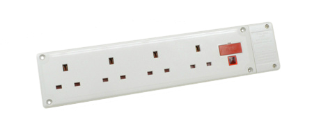 UK, BRITISH, UNITED KINGDOM 13 AMPERE-250 VOLT 4 OUTLET FUSED POWER STRIP / IN-LINE CONNECTOR, SURGE PROTECTION, NEON INDICATOR, BS 1363A TYPE G SOCKETS (UK1-13R), SHUTTERED CONTACTS, 2 POLE-3 WIRE GROUNDING (2P+E). WHITE.

<br><font color="yellow">Notes: </font>
<br><font color="yellow">*</font> Note: Requires 1.5mm2 minimum size conductors.
<br><font color="yellow">*</font> Note: Designed for wiring directly to power supply or use a UK 13A-250V fused plug / cord.
<br><font color="yellow">*</font> Select a UK 13A-250V power cord.</font> <a href="https://internationalconfig.com/icc6.asp?item=83100" style="text-decoration: none">Power Cords Link</a>
<br><font color="yellow">*</font> For horizontal rack mount applications use #52019, #52019-BLK rack mounting plates.
<br><font color="yellow">*</font> British, United Kingdom power cords, plugs, GFCI-RCD outlets, connectors, socket strips, extension cords, plug adapters listed below in related products. Scroll down to view.
