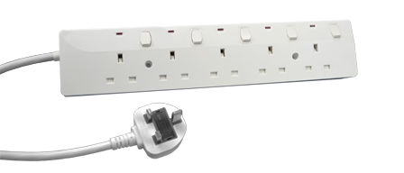 SAUDI ARABIA, GULF STATES, BRITISH, UNITED KINGDOM 5 OUTLET PDU POWER STRIP, 13 AMPERE-250 VOLT [3250 WATTS], 50/60 HZ, BS 1363A [SA1-13R / UK1-13R] TYPE G SOCKETS, SHUTTERED CONTACTS, OVERLOAD PROTECTION, DOUBLE POLE ON/OFF SWITCHES WITH PILOT LIGHTS, 2 POLE-3 WIRE GROUNDING [2P+E], 3.05 METER (10 FOOT) CORD, [SA1-13P / UK1-13P] PLUG WITH 13 AMPERE BS 1362 FUSE. WHITE. 

<br><font color="yellow">Notes: </font> 
<br><font color="yellow">*</font> Approvals / Certifications = SASO 2203, Gulf States "G" mark, CE mark.
<br><font color="yellow">*</font> For horizontal rack mount applications use #52019, #52019-BLK rack mounting plates.
<br><font color="yellow">*</font> British, United Kingdom power cords, plugs, GFCI-RCD outlets, connectors, socket strips, extension cords, plug adapters listed below in related products. Scroll down to view.
