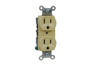 15 AMPERE-125 VOLT NEMA 5-15R AMERICAN DUPLEX OUTLET, TYPE A, TYPE B, 2 POLE-3 WIRE GROUNDING (2P+E), SPECIFICATION GRADE, IMPACT RESISTANT NYLON BODY. IVORY.

<br><font color="yellow">Notes: </font> 
<br><font color="yellow">*</font> Outlet mounts on American 2x4 wall boxes or wall boxes with 3.28" (83mm / 84mm) mounting centers.

<br><font color="yellow">*</font> NEMA 5-15R outlets & <font color="yellow">Universal outlets </font> 
for European, British wall boxes available. View <a href="https://internationalconfig.com/icc6.asp?item=73551-US" style="text-decoration: none">NEMA 5-15R & Universal Versions</a>
