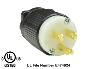 15 AMPERE-125 VOLT NEMA 5-15P PLUG, <font color="yellow"> TYPE B</font>, IMPACT RESISTANT NYLON BODY, 2 POLE-3 WIRE GROUNDING (2P+E), SPECIFICATION GRADE. BLACK / WHITE. 

<br><font color="yellow">Notes: </font> 
<br><font color="yellow">*</font> Terminals accept 18/3, 16/3, 14/3, 12/3 AWG size conductors. Strain relief (cord grip range) = 0.300-0.650" dia.
<br><font color="yellow">*</font> Screw torque: Terminal screws = 12 in. lbs., Strain relief / assembly screws = 8-10 in. lbs.
<br><font color="yellow">*</font> Temp. range = -40C to +75C.
<br><font color="yellow">*</font> Plugs, connectors, receptacles, power cords, power strips, weatherproof outlets are listed below in related products. Scroll down to view.
 