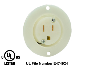 15 AMPERE-125 VOLT NEMA 5-15R FLANGED PANEL MOUNT POWER OUTLET, IMPACT RESISTANT NYLON BODY, 2 POLE-3 WIRE GROUNDING (2P+E), SPECIFICATION GRADE. WHITE. 

<br><font color="yellow">Notes: </font> 
<br><font color="yellow">*</font> Weatherproof / dust proof applications use #5200-WSC cover & #5200-WTC terminal shield or # 79480 WP cover.
<br><font color="yellow">*</font> Temp. range = -40C to +75C. Terminals accept 16AWG-10AWG. Max. torque = 11 in. lbs.
<br><font color="yellow">**</font> NEMA Flanged Panel Mount Outlets with same mounting pattern listed below.
<BR>**NEMA 5-15R Outlet Part #5279-SS (15A-125V). Accepts NEMA 5-15P plugs. 
<BR>**NEMA 5-20R Outlet Part #5379-SS (20A-125V). Accepts NEMA 5-20P & NEMA 5-15P plugs.
<BR>**NEMA 6-15R Outlet Part #5679-SS (15A-250V). Accepts NEMA 6-15P plugs. 
<BR>**NEMA 6-20R Outlet Part #5479-SS (20A-250V). Accepts NEMA 6-20P & NEMA 6-15P plugs.
<BR>**NEMA L5-15R Locking Outlet #4715-SS (15A-125V). Accepts NEMA L5-15P Locking plugs.
<BR>**NEMA L6-15R Locking Outlet #L615-FO (15A-250V). Accepts NEMA L6-15P Locking plugs.

<br><font color="yellow">View:</font> Optional panel mount designs # <a href="https://internationalconfig.com/icc6.asp?item=5258-I" style="text-decoration: none">5258-I</a>, # <a href="https://internationalconfig.com/icc6.asp?item=5258-QC" style="text-decoration: none">5258-QC</a> (Quick Connect / Solder Terminals), # <a href="https://internationalconfig.com/icc6.asp?item=70020" style="text-decoration: none">70020 weather resistant</a>.

<br><font color="yellow">*</font> Plugs, power cords, outlets, PDU strips, connectors, inlets, adapters are listed below in related products. Scroll down to view.
    
 
  