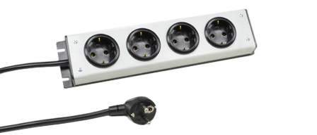 EUROPEAN GERMAN SCHUKO, 16 AMPERE-250 VOLT CEE 7/3 (EU1-16R) 4 OUTLET PDU POWER STRIP, 2 POLE-3 WIRE GROUNDING, 3.05 METER (10 FOOT) CORD, CEE 7/7 ANGLE PLUG. BLACK BASE/GRAY COVER. 

<br><font color="yellow">Notes: </font> 
<br><font color="yellow">*</font> PDU horizontal rack mount applications. Use #52019, #52019-BLK rack mounting plates.
<br><font color="yellow">*</font> Quad design, square version available. View part #70118.
<br><font color="yellow">*</font> European Schuko plugs, outlets, power cords, connectors, outlet strips, GFCI sockets listed below in related products.
Scroll down to view.