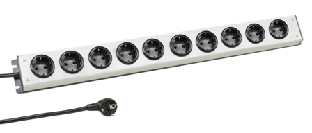 EUROPEAN GERMAN SCHUKO, 16 AMPERE-250 VOLT CEE 7/3 (EU1-16R) 10 OUTLET PDU POWER STRIP, SHUTTERED CONTACTS, 2 POLE-3 WIRE GROUNDING (2P+E), 3.0 METER (9FT-10IN) CORD, CEE 7/7 (EU1-16P) ANGLE PLUG. BLACK BASE/GRAY COVER. 

<br><font color="yellow">Notes: </font> 
<br><font color="yellow">*</font> European Schuko plugs, outlets, power cords, connectors, outlet strips, GFCI sockets listed below in related products. Scroll down to view.