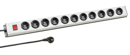 EUROPEAN GERMAN SCHUKO 16 AMPERE-250 VOLT CEE 7/3 (EU1-16R) 11 OUTLET PDU POWER STRIP, ILLUMINATED DOUBLE POLE ON/OFF SWITCH, 2 POLE-3 WIRE GROUNDING (2P+E), 3.0 METER (9FT-10IN) CORD. BLACK BASE/GRAY COVER. 

<br><font color="yellow">Notes: </font> 
<br><font color="yellow">*</font> European Schuko plugs, outlets, power cords, connectors, outlet strips, GFCI sockets listed below in related products. Scroll down to view.