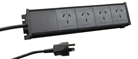 AUSTRALIA / NEW ZEALAND 10 AMPERE-250 VOLT, 4 OUTLET [AU1-10R] PDU POWER STRIP, SURFACE MOUNTING, 2 POLE-3 WIRE GROUNDING [2P+E], 3 METER [9FT-10IN] LONG CORD [AU1-10P] PLUG. BLACK.

<br><font color="yellow">Notes: </font> 
<br><font color="yellow">*</font> Australia / New Zealand plugs, outlets, power cords, connectors, outlet strips, GFCI sockets listed below in related products. Scroll down to view.
