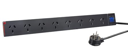 AUSTRALIA, NEW ZEALAND 10 AMPERE 230-240 VOLT (2400 WATT) AS/NZS 4417 (RCM), AS/NZS 3105 (AU1-10R), 8 OUTLET PDU POWER STRIP, CIRCUIT BREAKER, SURGE PROTECTION 175 JOULES 775V MAX. CLAMPING VOLTAGE, INDICATOR LIGHT, 2 POLE-3 WIRE GROUNDING (2P+E), 1.8 METER (5FT-11IN) LONG CORD. BLACK. 

<br><font color="yellow">Notes: </font> 
<br><font color="yellow">*</font> For horizontal rack applications use #52019-BLK mounting plate.

