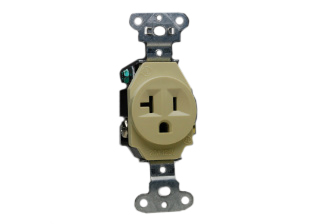 20 AMPERE-125 VOLT NEMA 5-20R AMERICAN OUTLET, 2 POLE-3 WIRE GROUNDING (2P+E), SPECIFICATION GRADE, IMPACT RESISTANT NYLON BODY. IVORY.
<br><font color="yellow">Notes: </font> 
<br><font color="yellow">*</font> Mounts on American 2x4 wall boxes & wall boxes with 3.28" (83mm / 84mm) mounting centers.
<br><font color="yellow">*</font> NEMA 5-15R outlets & <font color="yellow">Universal outlets </font> 
for European, British wall boxes available. View <a href="https://internationalconfig.com/icc6.asp?item=73551-US" style="text-decoration: none">NEMA 5-15R & Universal Versions</a>

