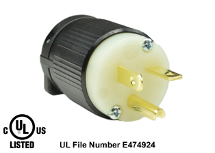 20 AMPERE-125 VOLT NEMA 5-20P PLUG, IMPACT RESISTANT NYLON BODY, 2 POLE-3 WIRE GROUNDING (2P+E), SPECIFICATION GRADE, BLACK / WHITE.

<br><font color="yellow">Notes: </font> 
<br><font color="yellow">*</font> Terminals accept 18/3, 16/3, 14/3, 12/3 AWG size conductors. Strain relief (cord grip range) = 0.300-0.650" dia.
<br><font color="yellow">*</font> Screw torque: Terminal screws = 12 in. lbs., Strain relief / assembly screws = 8-10 in. lbs.
<br><font color="yellow">*</font> Temp. range = -40C to +75C.
<br><font color="yellow">*</font> Plugs, connectors, receptacles, power cords, power strips, weatherproof outlets are listed below in related products. Scroll down to view.