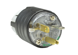 20A-125V HOSPITAL GRADE PLUG, NEMA 5-20P, GREEN DOT POWER PLUG, 2 POLE-3 WIRE GROUNDING (2P+E), POWER CORD DUST / MOISTURE SHIELD, IMPACT RESISTANT NYLON BODY. TERMINALS ACCEPT 10/3, 12/3, 14/3, 16/3, 18/3 AWG CONDUCTORS, 0.230-0.720" CORD GRIP RANGE. BLACK/CLEAR. UL/CSA LISTED.

<br><font color="yellow">Notes: </font> 
<br><font color="yellow">*</font> Screw torque: Terminal screws = 12 in. lbs., Strain relief / assembly screws = 8-10 in. lbs.
<br><font color="yellow">*</font> Plugs, connectors, receptacles, power cords, power strips, weatherproof outlets are listed below in related products. Scroll down to view.

