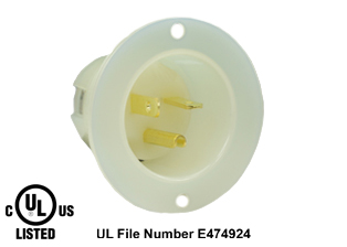 20 AMPERE-125 VOLT NEMA 5-20P FLANGED PANEL MOUNT POWER INLET, IMPACT RESISTANT NYLON, 2 POLE-3 WIRE GROUNDING (2P+E), SPECIFICATION GRADE. WHITE. 
<br><font color="yellow">Notes: </font> 

<br><font color="yellow">*</font> Weatherproof / dust proof applications use #5200-WC cover & #5200-WTC terminal shield or # 79480 WP Cover.
 <br><font color="yellow">*</font> Temp. range = -40C to +75C. Terminals accept 16AWG-10AWG. Max. torque = 11 in. lbs.
<br><font color="yellow">**</font> NEMA Panel Mount Power Inlets with same mounting pattern listed below.
<BR>**NEMA 5-15P Inlet #5278-SS (15A-125V). Accepts NEMA 5-15R & NEMA 5-20R connectors. 
<BR>**NEMA 5-20P Inlet #5378-SS (20A-125V). Accepts NEMA 5-20R connectors.
<BR>**NEMA 6-15P Inlet #5678-SS (15A-250V). Accepts NEMA 6-15R connectors & NEMA 6-20R connectors. 
<BR>**NEMA 6-20P Inlet #5478-SS (20A-250V). Accepts NEMA 6-20R connectors.
<BR>**NEMA L5-15R LOCKING inlet #4716-SS (15A-125V). Accepts NEMA L5-15R Locking connectors.
<BR>**NEMA L6-15P LOCKING inlet #L615-FI (15A-250V). Accepts NEMA L6-15R Locking connectors.

<br><font color="yellow">View:</font> High Power NEMA Locking 20A, 30A Power Inlets. <a href="https://www.internationalconfig.com/catalog_pages/flanged_inlets_flanged_outlets_guide.pdf" style="text-decoration: none">NEMA Flanged Inlets 
 & Outlets Guide</a>

<br><font color="yellow">*</font> NEMA Plugs, Outlets, Power Cords, PDU Strips, Inlets, Outlets are listed below in related products. Scroll down to view.

 
