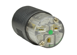 15A-250V HOSPITAL GRADE CONNECTOR, GREEN DOT NEMA 6-15R, POWER CORD DUST / MOISTURE SHIELD, IMPACT RESISTANT NYLON BODY, 2 POLE-3 WIRE GROUNDING (2P+E), TERMINALS ACCEPT 10/3, 12/3, 14/3, 16/3, 18/3 AWG CONDUCTORS, 0.230-0.720" CORD GRIP RANGE. UL/CSA LISTED. BLACK/CLEAR. 

<br><font color="yellow">Notes: </font> 
<br><font color="yellow">*</font> NEMA 6-15P plugs connect with NEMA 6-15R (15A-250V) & NEMA 6-20R (20A-250V) receptacles/connectors.
<br><font color="yellow">*</font> Screw torque: Terminal screws = 12 in. lbs., Strain relief / assembly screws = 8-10 in. lbs.
<br><font color="yellow">*</font> Plugs, connectors, receptacles, power cords, power strips, weatherproof outlets are listed below in related products. Scroll down to view.
