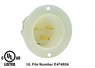 15 AMPERE-250 VOLT NEMA 6-15P FLANGED PANEL MOUNT POWER INLET, IMPACT RESISTANT NYLON, 2 POLE-3 WIRE GROUNDING (2P+E), SPECIFICATION GRADE. WHITE. 
<br><font color="yellow">Notes: </font> 

<br><font color="yellow">*</font> Weatherproof / dust proof applications use #5200-WC cover & #5200-WTC terminal shield or # 79480 WP Cover.
 <br><font color="yellow">*</font> Temp. range = -40C to +75C. Terminals accept 16AWG-10AWG. Max. torque = 11 in. lbs.
<br><font color="yellow">**</font> NEMA Panel Mount Power Inlets with same mounting pattern listed below.
<BR>**NEMA 5-15P Inlet #5278-SS (15A-125V). Accepts NEMA 5-15R & NEMA 5-20R connectors. 
<BR>**NEMA 5-20P Inlet #5378-SS (20A-125V). Accepts NEMA 5-20R connectors.
<BR>**NEMA 6-15P Inlet #5678-SS (15A-250V). Accepts NEMA 6-15R connectors & NEMA 6-20R connectors. 
<BR>**NEMA 6-20P Inlet #5478-SS (20A-250V). Accepts NEMA 6-20R connectors.
<BR>**NEMA L5-15R LOCKING inlet #4716-SS (15A-125V). Accepts NEMA L5-15R Locking connectors.
<BR>**NEMA L6-15P LOCKING inlet #L615-FI (15A-250V). Accepts NEMA L6-15R Locking connectors.

<br><font color="yellow">View:</font> High Power NEMA Locking 20A, 30A Power Inlets. <a href="https://www.internationalconfig.com/catalog_pages/flanged_inlets_flanged_outlets_guide.pdf" style="text-decoration: none">NEMA Flanged Inlets 
 & Outlets Guide</a>

<br><font color="yellow">*</font> NEMA Plugs, Outlets, Power Cords, PDU Strips, Inlets, Outlets are listed below in related products. Scroll down to view.
