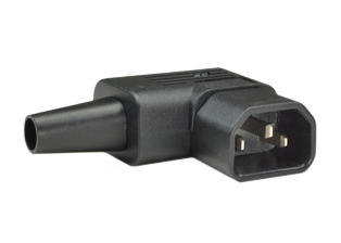 IEC 60320 C-14 RIGHT ANGLE PLUG, 15 AMPERE-250 VOLT AND 10 AMPERE-250 VOLT, 2 POLE-3 WIRE GROUNDING (2P+E), ACCEPTS 14 AWG (2.5 mm2) CONDUCTORS, 10 mm (0.394") DIA. CORDAGE, BLACK. 

<br><font color="yellow">Notes: </font> 
<br><font color="yellow">*</font> IEC 60320 plugs, connectors, power cords, outlet strips, sockets, inlets, plug adapters are listed below in related products. Scroll down to view.