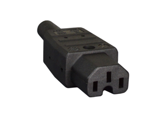 10A-250V IEC 60320 C-15 CONNECTOR, (VDE, DEMKO, FI, KEMA, NEMKO, SEMKO, SEV APPROVALS), TERMINALS ACCEPT 18 AWG-12 AWG CONDUCTORS, MAX. CORD DIA. = 0.354". BLACK. 

<br><font color="yellow">Notes: </font> 
<br><font color="yellow">*</font> Connects with C-16 power inlets.
<br><font color="yellow">*</font> Power cords, plugs, connectors, power inlets, plug adapters listed below in related products. Scroll down to view.