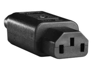 IEC 60320 C-13 CONNECTOR, 15 AMPERE-250 VOLT AND 10 AMPERE-250 VOLT, 2 POLE-3 WIRE GROUNDING (2P+E), ACCEPTS 14 AWG (2.5 mm2) CONDUCTORS, 10 mm (0.394") DIA. CORD, BLACK. 

<br><font color="yellow">Notes: </font> 
<br><font color="yellow">*</font> Operating temp. = -25C to +70C.
<br><font color="yellow">*</font> Terminal torque = 0.5Nm, Cover/strain relief = 0.3Nm. 
<br><font color="yellow">*</font> Material = Thermoplastic, UL 94V-0.
<br><font color="yellow">*</font> IEC 60320 plugs, connectors, power cords, outlet strips, sockets, inlets, plug adapters are listed below in related products. Scroll down to view.