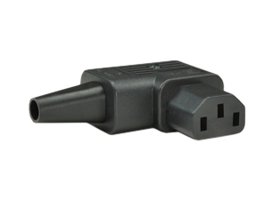 IEC 60320 C-13 RIGHT ANGLE CONNECTOR, 15 AMPERE-250 VOLT AND 10 AMPERE-250 VOLT, 2 POLE-3 WIRE GROUNDING (2P+E), TERMINALS ACCEPT 14 AWG (2.5 mm2) CONDUCTORS, 8.5 mm (0.335") DIA. CORDAGE, BLACK.   

<br><font color="yellow">Notes: </font> 
<br><font color="yellow">*</font> IEC 60320 plugs, connectors, power cords, outlet strips, sockets, inlets, plug adapters are listed below in related products. Scroll down to view.
